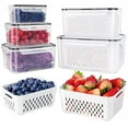 thumbnail image 1 of 5 Pack Fridge Organizers and Storage - Stackable Fruit Storage Containers for Fridge with Removable Colander, BPA-Free Food Storage Container for Salad Berry Lettuce Vegetables Meat Keeper Fresh, 1 of 12