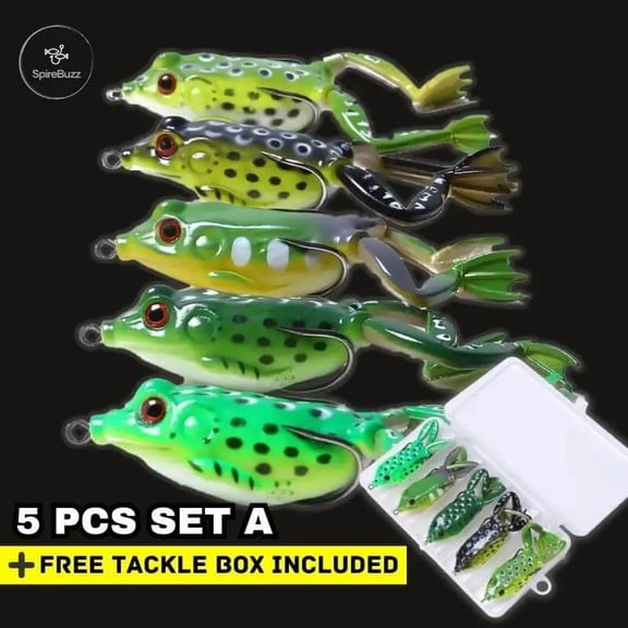 5-Pack Frog Fishing Lures with Double Helix Propeller Tail, Floating Topwater Baits with Rotating Action and Sharp Hooks, Soft Frog Bait Set for Bass, Perch, Catfish and Freshwater Fishing