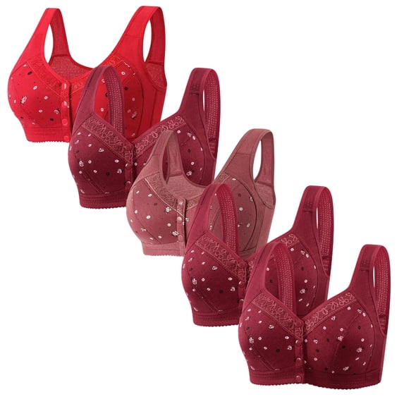 Yijfswar 5 Pack Front Close Bras for Women No Underwire Supportive Convenient Bralettes Thin Cup Tshirt Bra Senior Lace Bra