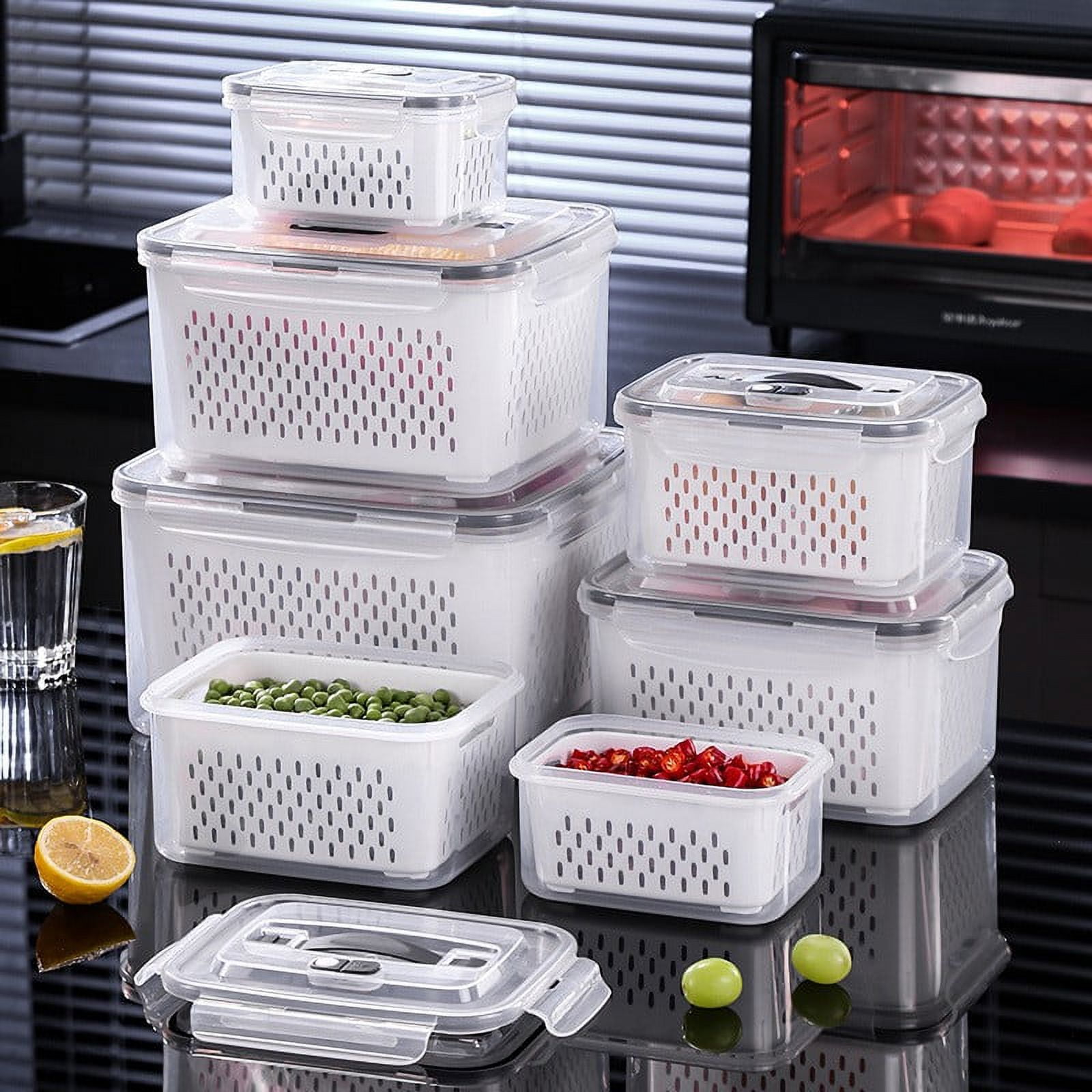 5Pc Fridge Storage Containers with Lid & Colander, Fresh Produce