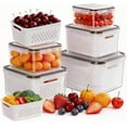 thumbnail image 1 of 5 Pack Fruit Storage Containers for Fridge, Plastic Fruit Containers for Fridge with Removable Colanders, Leakproof Fridge Organizers and Storage for Berry Vegetable Salad Lettuce Meat Food, 1 of 3