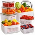 thumbnail image 1 of 5-Pack Fruit Storage Containers for Fridge with Removable Colanders, 4 in 1 Produce Storage Containers with Lids, Leakproof Fridge Organizer Bins for Salad Berry Lettuce Vegetables Meat Keeper Fresh, 1 of 7