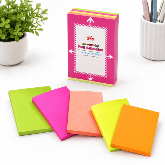 5 Pack Full Adhesive Sticky Notes, 3 x 5 Inches, 5 Bright Colors, 300 Total Sheets