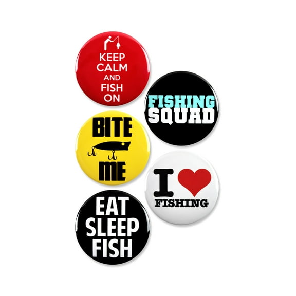 5 Pack - Fun Fishing Obsessed Pinback Buttons - 2.25 Inch