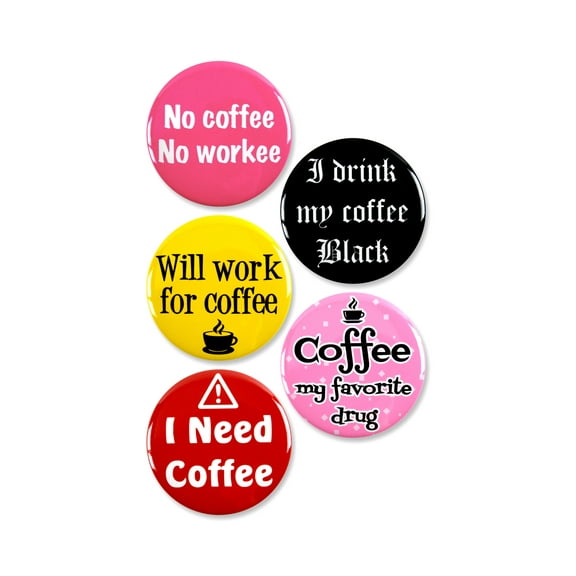 5 Pack - Funny Coffee House Barista Cafe Pinback Button Badges - 2.25 Inch