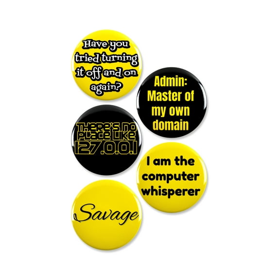 5 Pack - Funny Computer Tech Support Pinback Buttons - 2.25 Inch