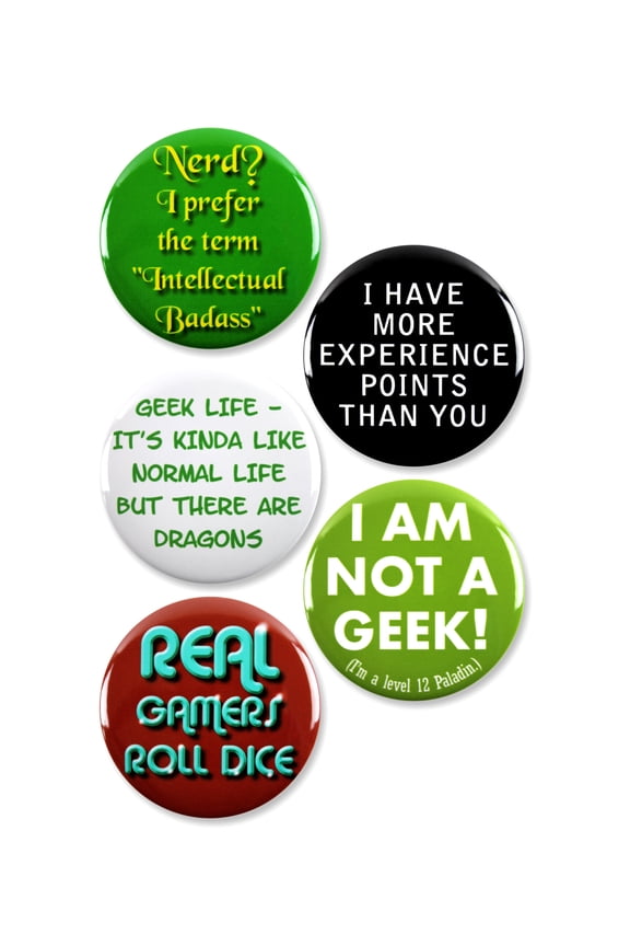 5 Pack - Funny DnD Roleplay Gamer Pinback Buttons - 2.25 Inch