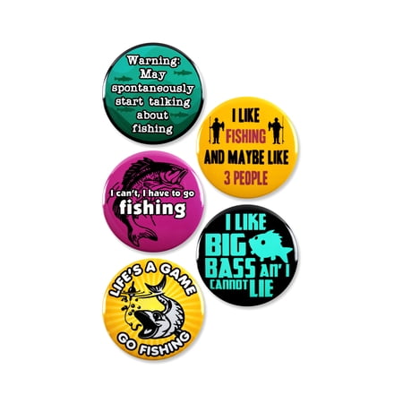 5 Pack - Funny Fishing Fanatics' Pinback Buttons - 2.25 Inch
