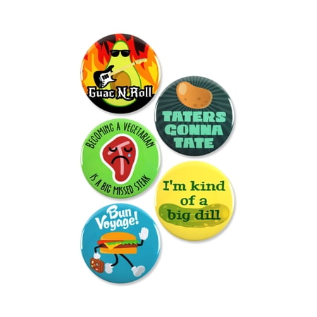 5 Pack - Funny Foodie Puns Pinback Buttons - 2.25 Inch