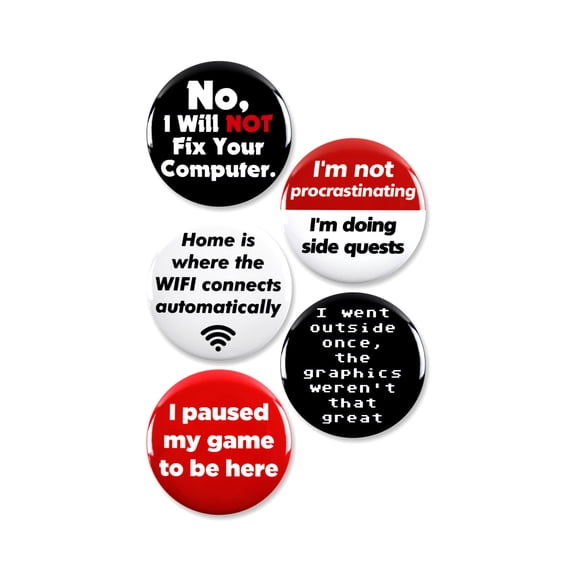 5 Pack - Funny Gamer Puns Pinback Buttons - 2.25 Inch