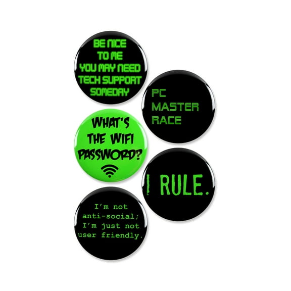 5 Pack - Funny PC Master Gamer LOLz Pinback Buttons - 2.25 Inch
