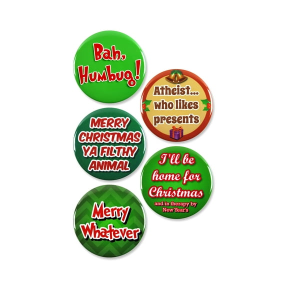 5 Pack - Funny Sarcastic Christmas Pinback Buttons - 2.25 Inch