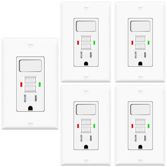 5 Pack GFCI Outlet with Light Switch - 15 Amp Tamper-Resistant Self-Test GFI Switch Combo, LED Indicator, Ground Fault Circuit Interrupter, ETL Listed, White