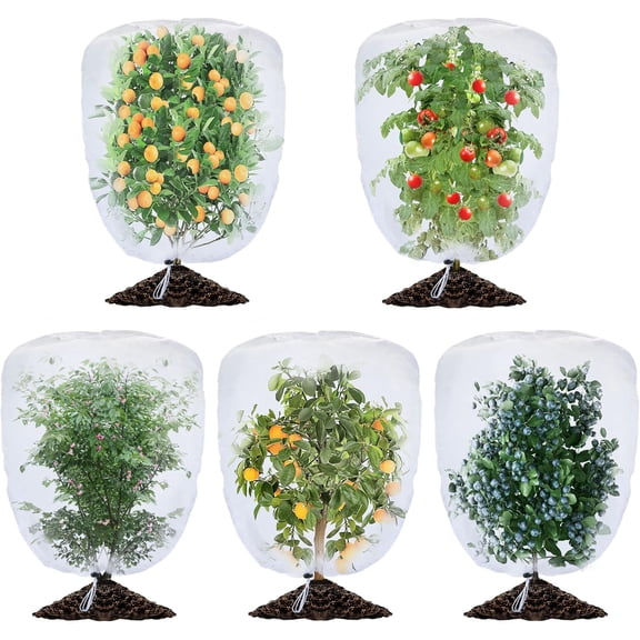 5 Pack Garden Plant Fruits Tree Protection Netting Covers with Drawstring, 3.3 x 2.7Ft Bird Insect Netting Bag, Plant Netting Barrier for Fruit/Flower/Herb/Vegetables (3.3 x 2.7Ft)