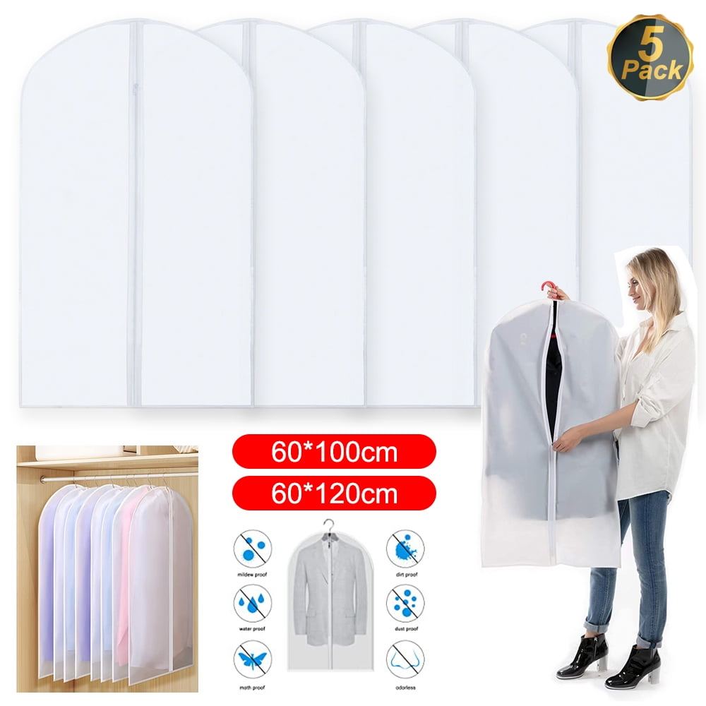 5 Pack Garment Bag Suit Storage Cover Zipper Dress Clothes Coat Dust