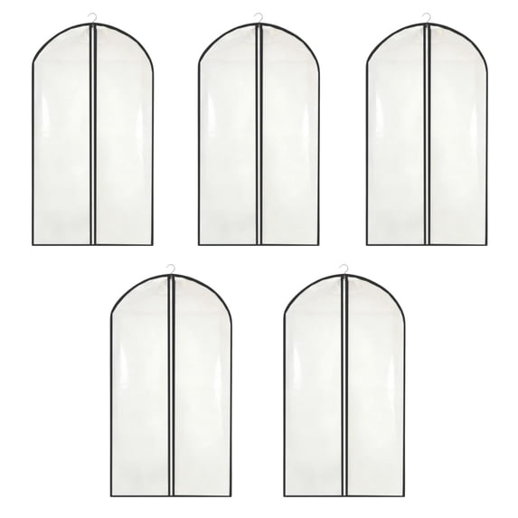 5 Pack Garment Bags For Hanging Clothes Closet Storage Suit Bags Dust-Proof EVA Protector Clear Window Zipper Travel Organization Black X-Large