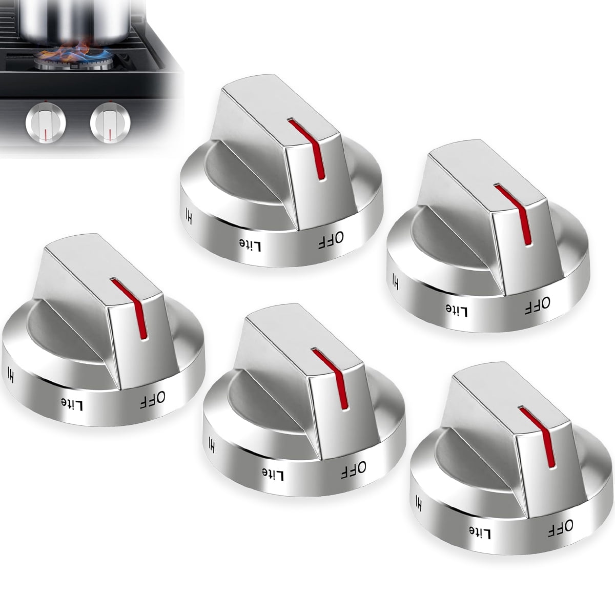 5-Pack Gas Stove Knob Replacement, Compatible with NX60T8111SS NX60T8311SS NX60T8711SS Models, Replaces DG94-03500A/Z DG94-03500U DG94-04396A, Durable Heat-Resistant Range Oven Knobs