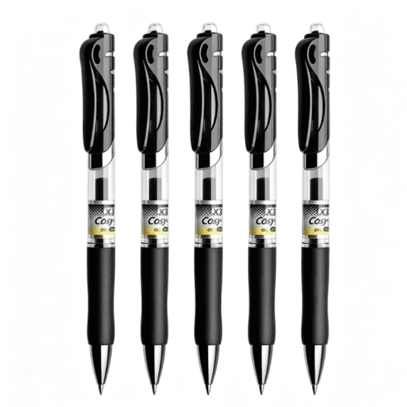 5 Pack Gel Pens, Black Barrel, Medium Point (0.5mm), Quick Dry Smooth Writing with Soft Anti-Slip Grip, Black Gel Ink Pens for Home, Office, Journaling, Writing, Note-Taking, Teacher Supplies