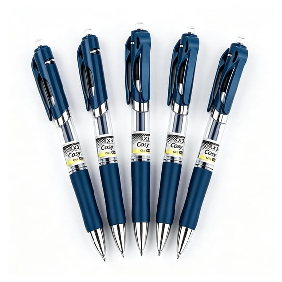 5 Pack Gel Pens, Blue Barrel, Medium Point (0.5mm), Quick Dry Smooth Writing with Soft Anti-Slip Grip, Blue Gel Ink Pens for Home, Office, Journaling, Writing, Note-Taking, Teacher Supplies