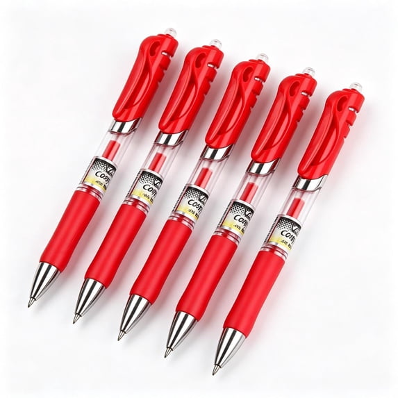 5 Pack Gel Pens, Red Barrel, Medium Point (0.5mm), Quick Dry Smooth Writing with Soft Anti-Slip Grip, Red Gel Ink Pens for Home, Office, Journaling, Writing, Note-Taking, Teacher Supplies