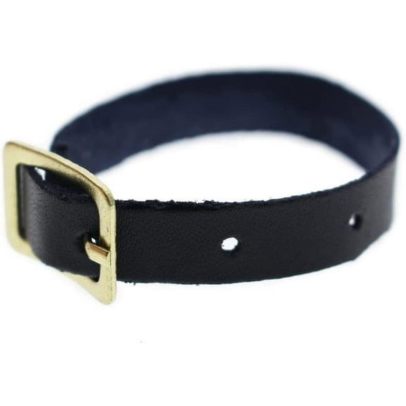 5 Pack - Genuine Leather Luggage Tag Loops with Brass Metal Buckle - 6 x 3/8 Inch Premium I’D Name Straps for Suitcases, Briefcase, Backpacks, Golf Bag Tags & More by Specialist ID (Black)