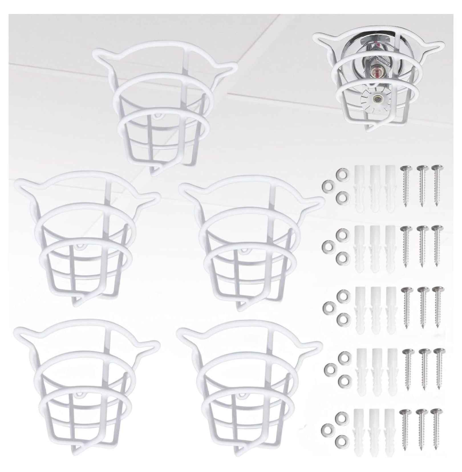 (5 Pack) Gexandy White Fire Sprinkler Head Cage Guard for Both 1/2" & 3