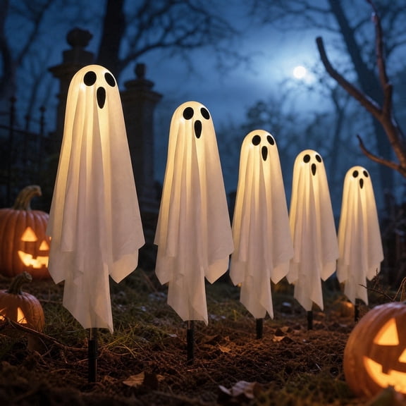 5-Pack Ghost Halloween Decorations Outdoor, Halloween Lights for Garden Pathway Porch Yard Walkway Lawn Party Decor, Waterproof Outdoor Halloween Decorations