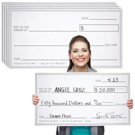 5 Pack Giant Check for Presentations, Awards, Prizes, Fundraisers, 30 x 16 In