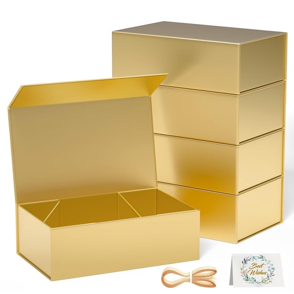 5 Pack Gift Box 12x6x4'' For Presents With Lids Magnetic Closure Rectangle Collapsible Bridesmaid Proposal Wedding Christmas Birthday Packging