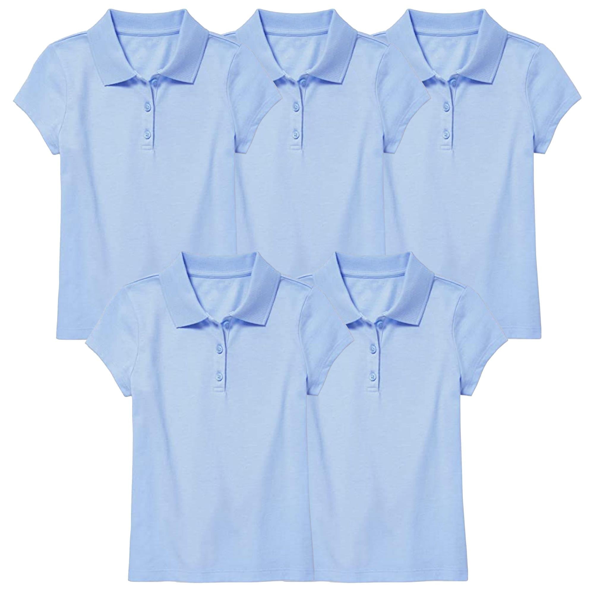 5 Pack Girl s 3 Button Short Sleeve Stretch Pique Polo Shirts School Uniform 4 20 Walmart