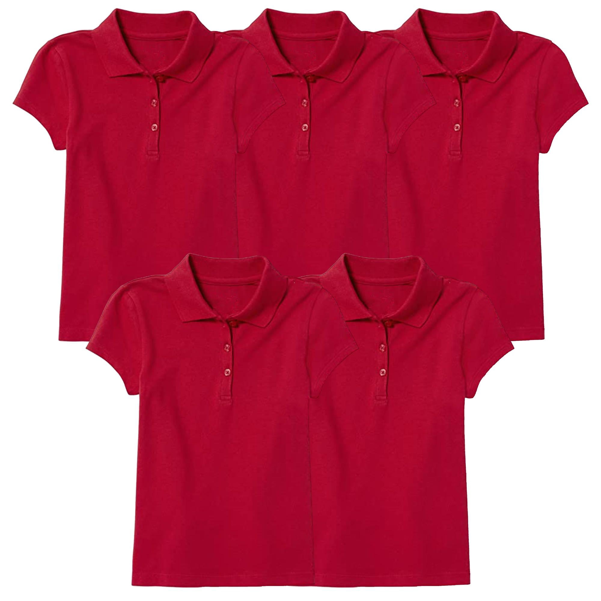 5-Pack Girl's 3-Button Short Sleeve Stretch Pique Polo Shirts School ...