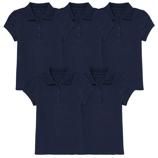 5-Pack Girl's 3-Button Short Sleeve Stretch Pique Polo Shirts School ...