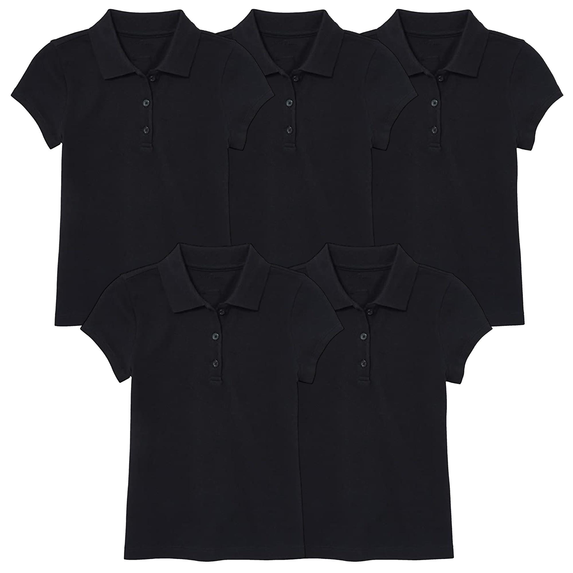 5-Pack Girl's 3-Button Short Sleeve Stretch Pique Polo Shirts School Uniform (4-20)