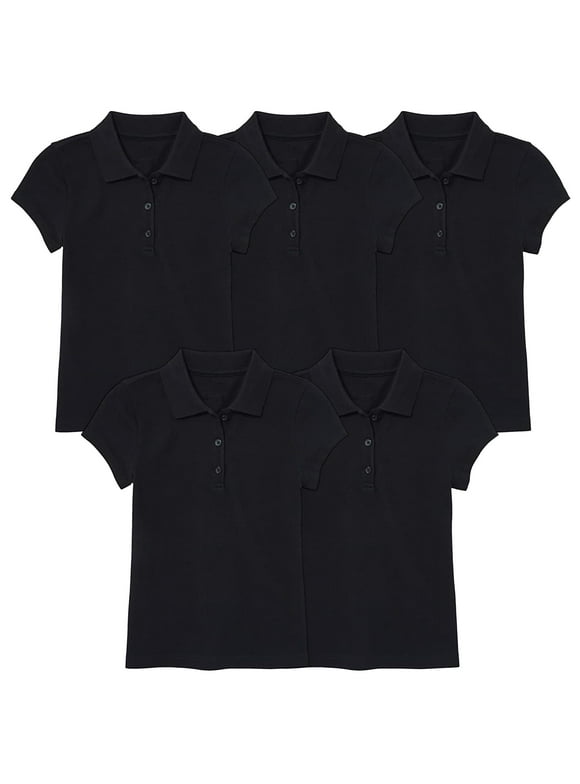 5-Pack Girl's 3-Button Short Sleeve Stretch Pique Polo Shirts School Uniform (4-20)