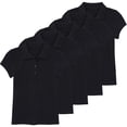 thumbnail image 1 of 5-Pack Girl's 3-Button Short Sleeve Stretch Pique Polo Shirts School Uniform (4-20), 1 of 5