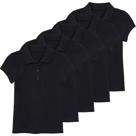 5-Pack Girl's 3-Button Short Sleeve Stretch Pique Polo Shirts School Uniform (4-20)
