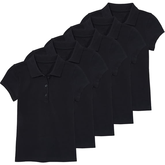 5-Pack Girl's 3-Button Short Sleeve Stretch Pique Polo Shirts School Uniform (4-20)