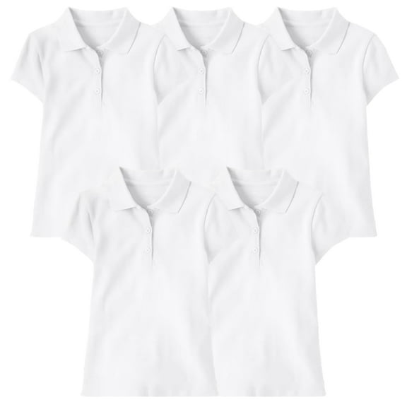5-Pack Girl's 3-Button Short Sleeve Stretch Pique Polo Shirts School Uniform (4-20)