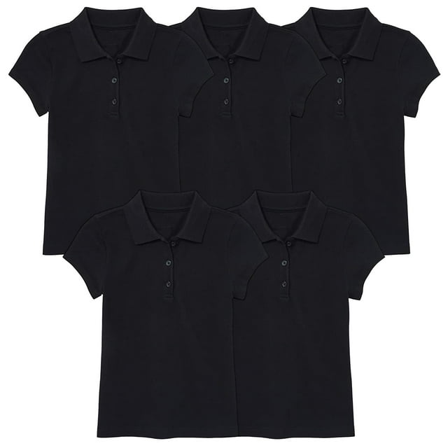 5Pack Girl's 3Button Short Sleeve Stretch Pique Polo Shirts School
