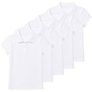 5-Pack Girl's 3-Button Short Sleeve Stretch Pique Polo Shirts School Uniform (4-20)