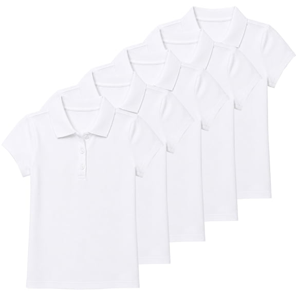 5-Pack Girl's 3-Button Short Sleeve Stretch Pique Polo Shirts School Uniform (4-20)