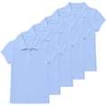 thumbnail image 1 of 5-Pack Girl's 3-Button Short Sleeve Stretch Pique Polo Shirts School Uniform (4-20), 1 of 4