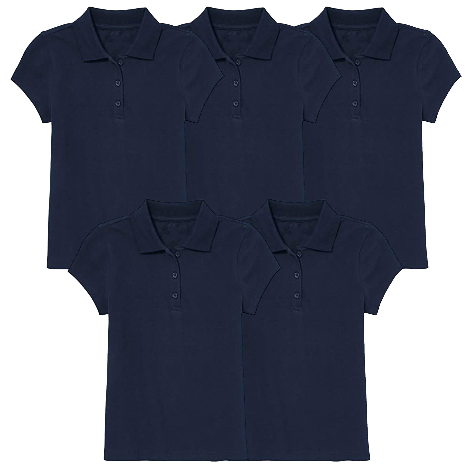 5-Pack Girl's 3-Button Short Sleeve Stretch Pique Polo Shirts School Uniform (4-20)