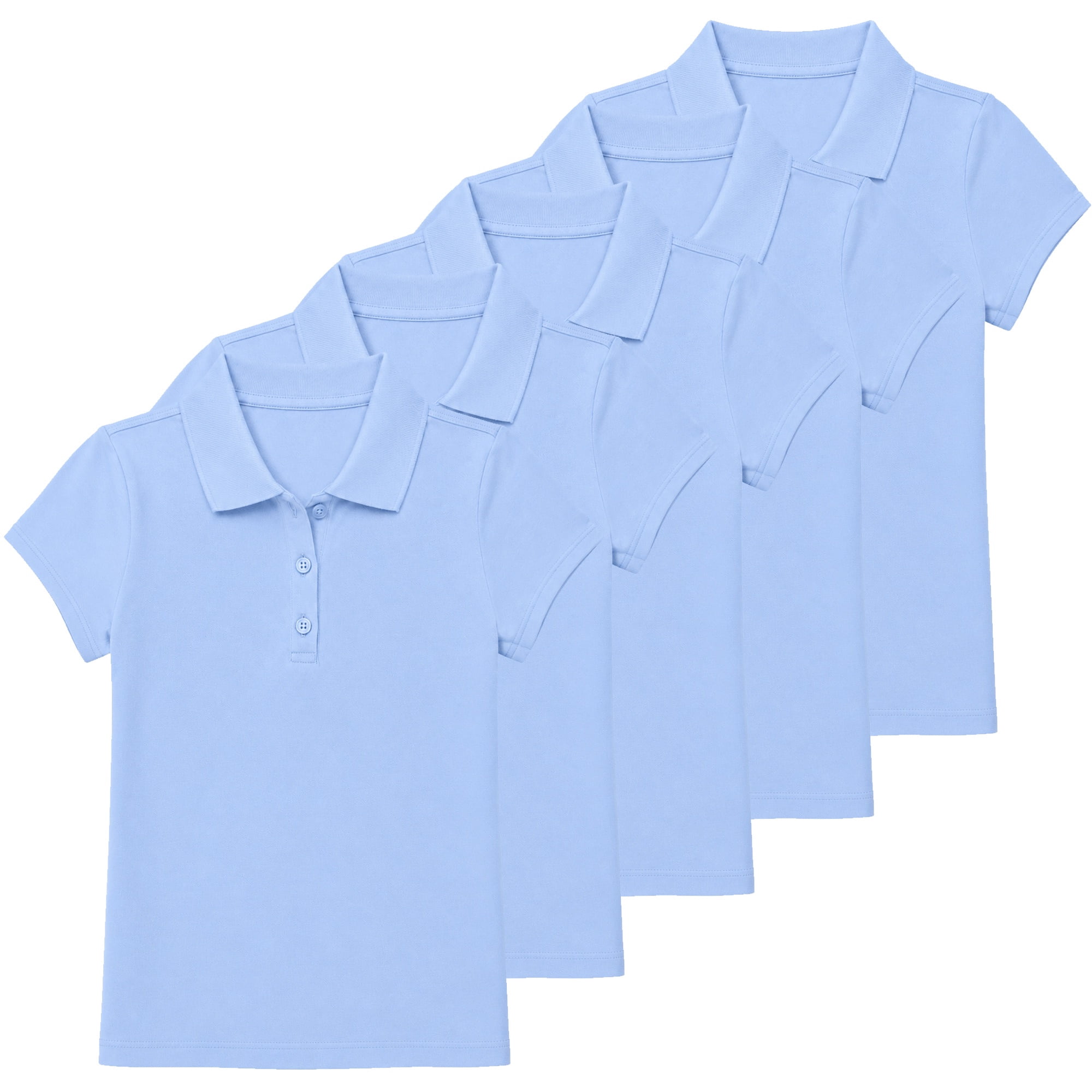 5-Pack Girl's 3-Button Short Sleeve Stretch Pique Polo Shirts School Uniform (4-20)