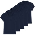 thumbnail image 1 of 5-Pack Girl's 3-Button Short Sleeve Stretch Pique Polo Shirts School Uniform (4-20), 1 of 4