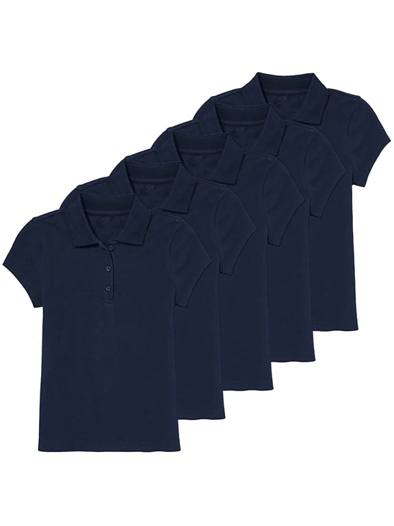 5-Pack Girl's 3-Button Short Sleeve Stretch Pique Polo Shirts School Uniform (4-20)