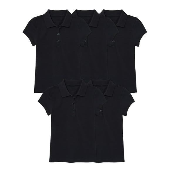 5-Pack Girl's Short Sleeve Stretch Pique Polo Shirt (Sizes, S-2XL)