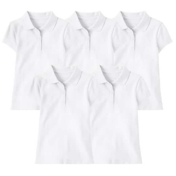 5-Pack Girl's Short Sleeve Stretch Pique Polo Shirt (Sizes, S-2XL)