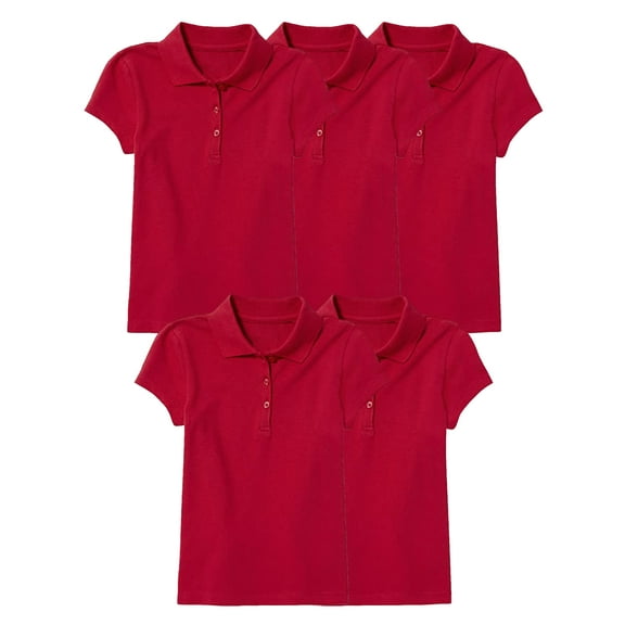5-Pack Girl's Short Sleeve Stretch Pique Polo Shirt (Sizes, S-2XL)