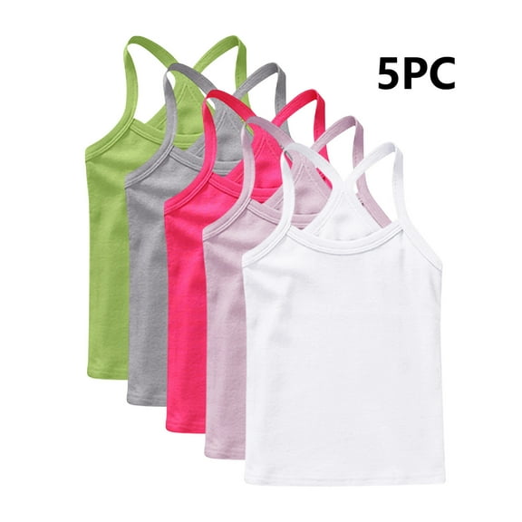 5 Pack Girls Cami Tops, Soft Cotton Camisoles, Kids Sleeveless Tanks Spaghetti Strap Tank Tops Undershirts